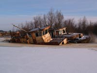Der Wintermorgen am Schiffsfriedhof von Tschernobyl