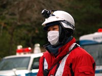 Ein Kontrollpunkt an der Grenze der 20km evakuierten Zone, Minamisoma (南相馬市). Präfektur Fukushima